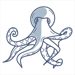 Vector isolated octopus blue line with part fill.