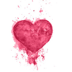 Magenta Splash Watercolor Heart Illustration on White Background.