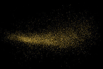 Fototapeta na wymiar Gold Glitter Texture Isolated On Black. Goldish Color Sequins. Celebratory Background. Golden Explosion Of Confetti. Vector Illustration, Eps 10.