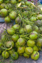 A buik of fresh coconuts ready to be sold in tropical country