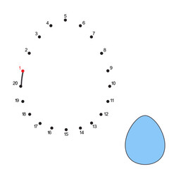 Dot to dot Game. Easter egg. Connect the dots by numbers to draw the cartoon Hen Egg. Logic Game and Coloring Page with answer. Easter education worksheet for kids practicing count numbers 1-20.