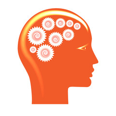 Human head icon for conceptual projects, gears brain