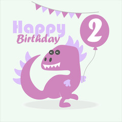 happy birthday card with dinosaur icon, vector, illustration