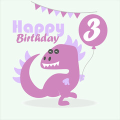 happy birthday card with dinosaur icon, vector, illustration