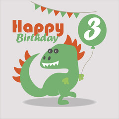 happy birthday card with dinosaur icon, vector, illustration