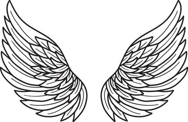 A pair of bird wings. Angel. Vector illustration for tattoo. Element for wood carving. eps 10