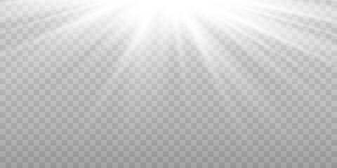 Vector white sun light effect. Glowing sunrays on transparent background. Stock royalty free vector