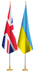 Isolated small Ukrainian,British flags.Ukraine,UK table flag together