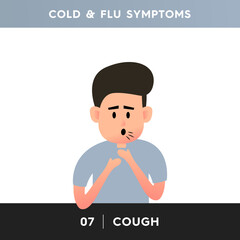 Vector illustration of a man suffering from a cold. A person experiences chest pain due to a strong cough. Cough is a symptom of allergies, pneumonia, colds, flu, asthma, COVID-19, and bronchitis.
