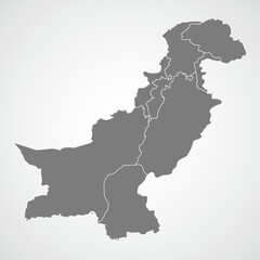Pakistan map with gray tone color on isolated background