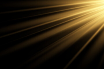 Vector golden sun light effect. Glowing sunrays on black background. Stock royalty free vector