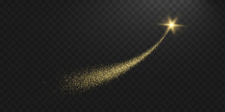 Golden dust trail glittering sparks on transparent background. Light effect. Stock royalty free vector illustration