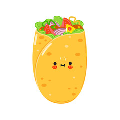 Cute funny burrito character. Vector hand drawn cartoon kawaii character illustration icon. Isolated on white background. Burrito character concept