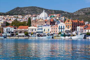View of the town of Mytilene, capital and largest town on Lesvos island, Greece.