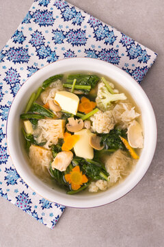 Capcay broth or mix vegetables in soups. Typical Indonesian - Chinese dishes served with various types of vegetables, chicken or beef and broth