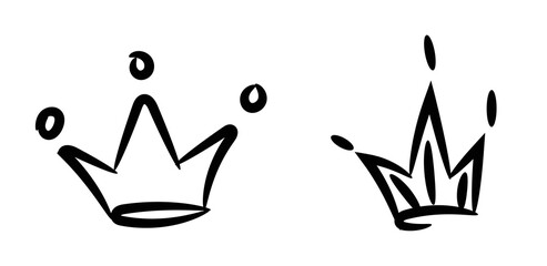 collection of doodle  crown sign in black over white. Crown drip symbol. isolated on white background. vector illustration