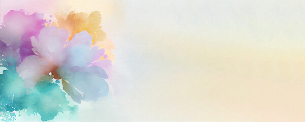 Painterly flowers on canvas with copy space on right, Generative AI