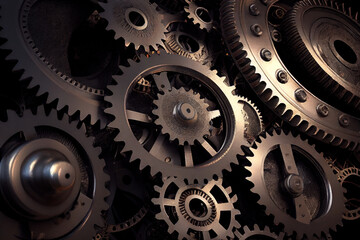 Metal gears or cog wheels background, Generative AI