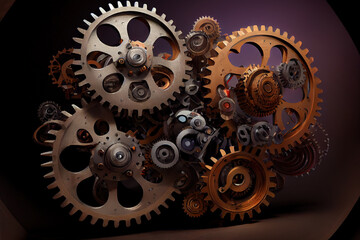 Metal gears or cog wheels background, Generative AI