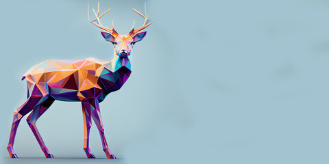 Obraz premium Low Polygon illustration of a stag deer with copy space, Generative AI