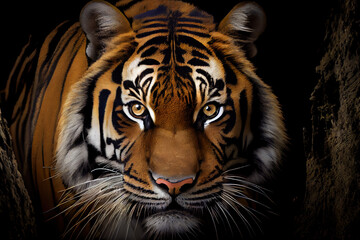 Obraz premium Beautiful Royal Bengal Tiger face close up, Generative AI