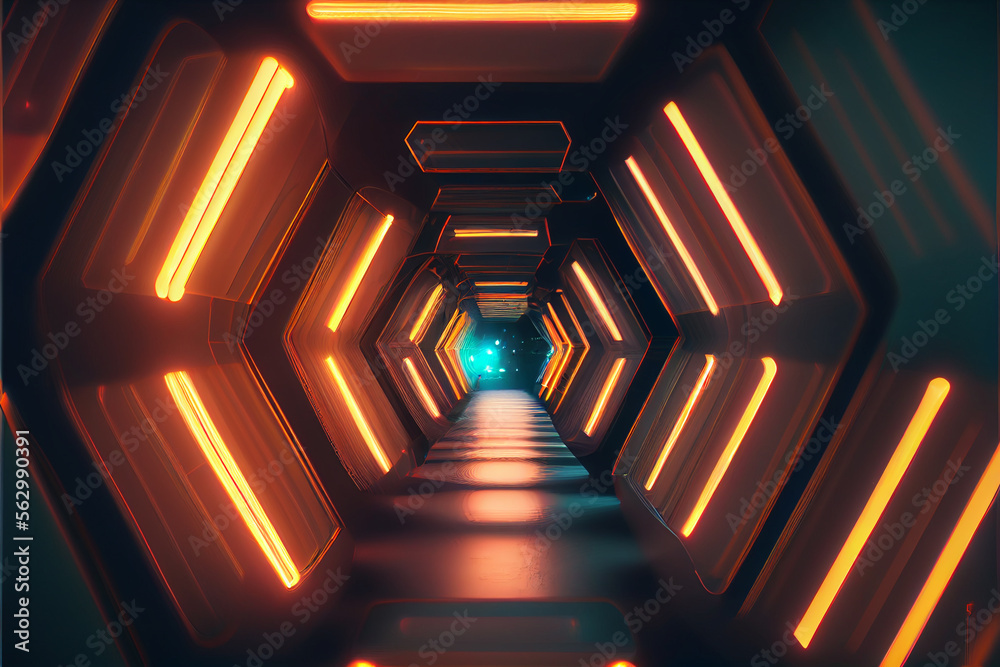 Poster tunnel sci-fi looping environment, technology digital abstract background.