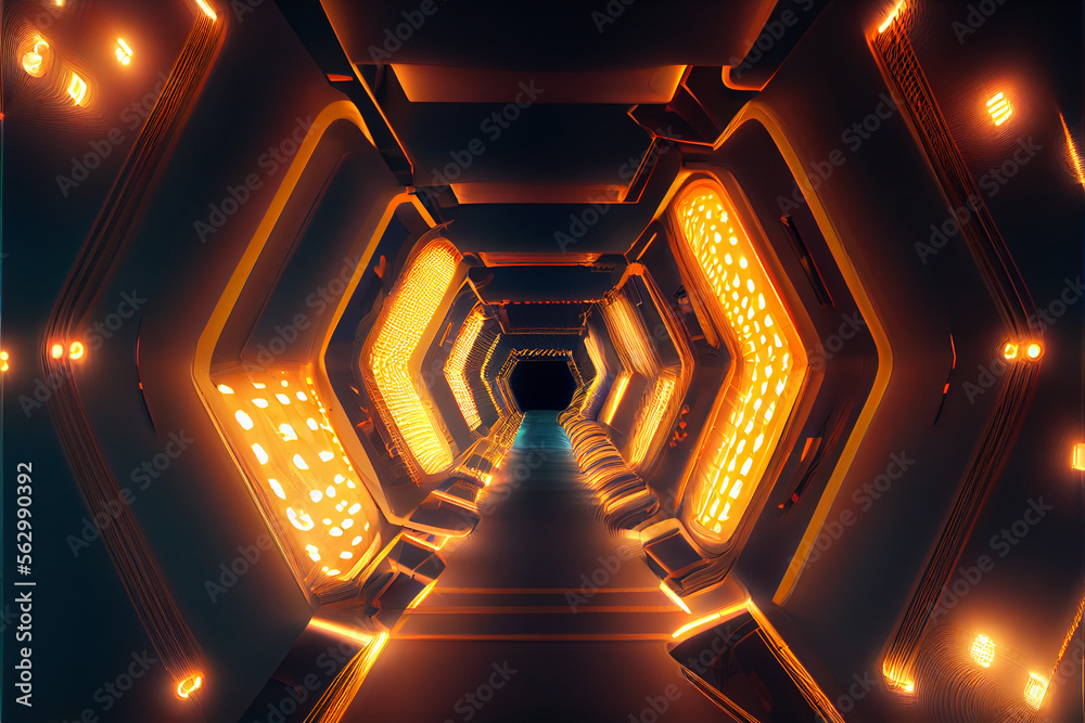 Poster tunnel sci-fi looping environment, technology digital abstract background.