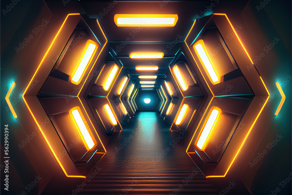 Poster tunnel sci-fi looping environment, technology digital abstract background.