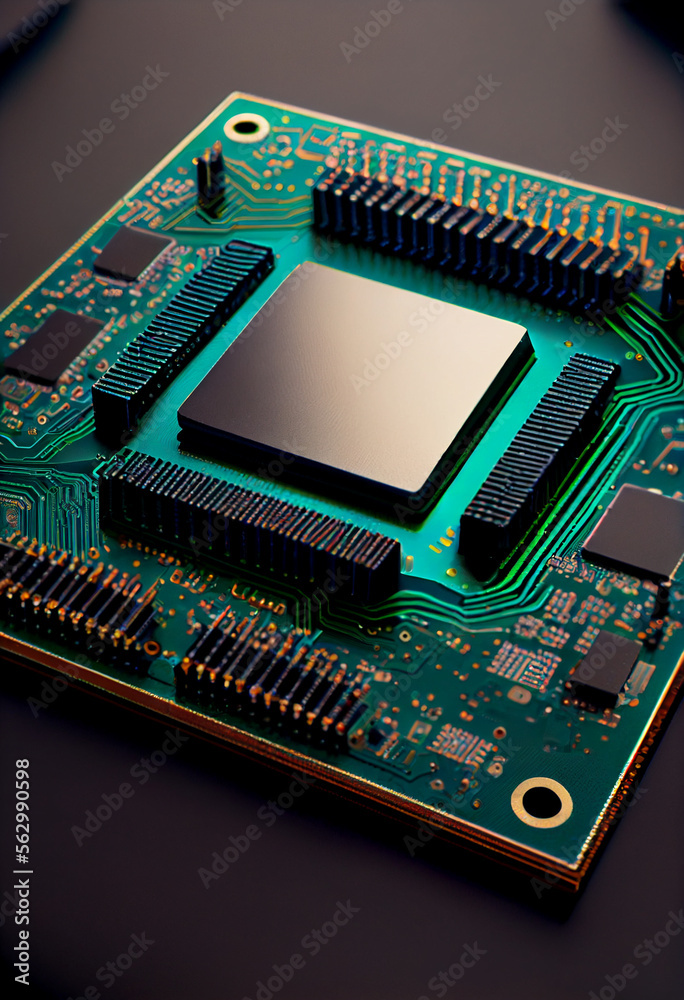 Aufkleber Computer processor chip on a circuit board with microchips. Circuit board. Technology background. Central Computer Processors CPU. 