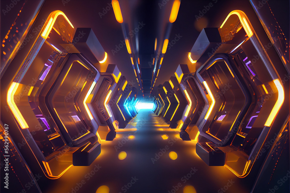Poster tunnel sci-fi looping environment, technology digital abstract background.