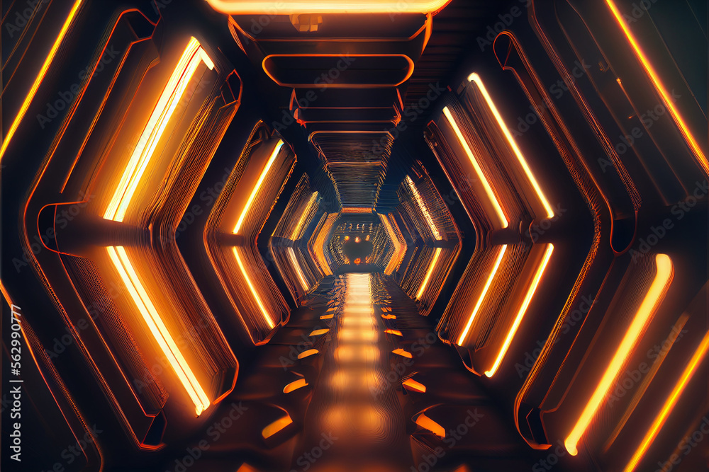 Poster tunnel sci-fi looping environment, technology digital abstract background.