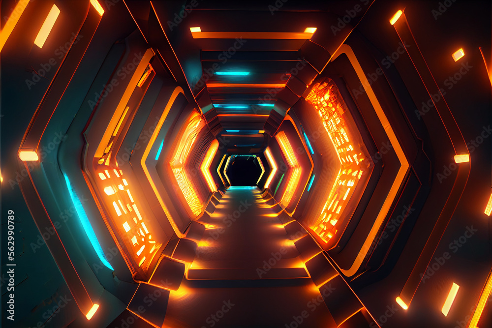Poster tunnel sci-fi looping environment, technology digital abstract background.