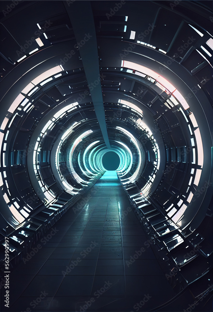 Poster tunnel sci-fi looping environment, technology digital abstract background.