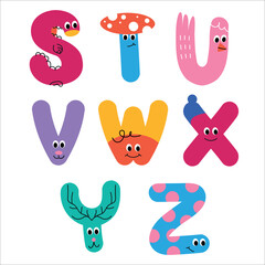 Funny alphabet letters - S, T, U, V, W, X, Y, Z