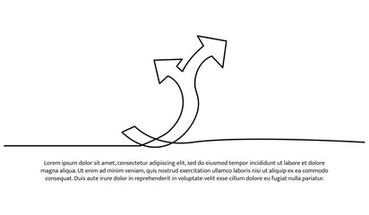 Continuous line design of two arrows pointing up. Single line decorative elements drawn on white background.