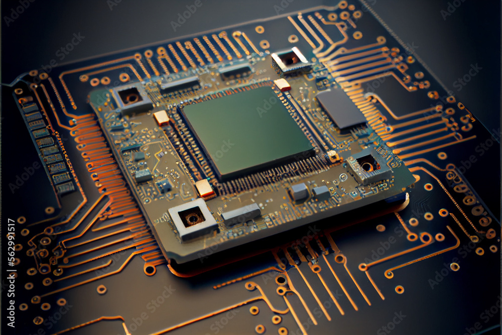 Poster Computer processor chip on a circuit board with microchips. Circuit board. Technology background. Central Computer Processors CPU.
