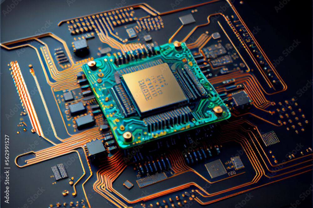 Aufkleber Computer processor chip on a circuit board with microchips. Circuit board. Technology background. Central Computer Processors CPU.