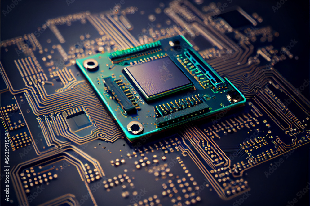 Poster Computer processor chip on a circuit board with microchips. Circuit board. Technology background. Central Computer Processors CPU.