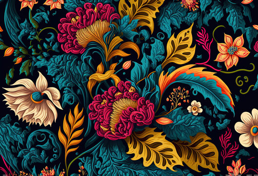 Folk floral wallpaper, Generative AI