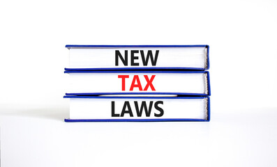 New tax laws symbol. Concept words New tax laws on books on a beautiful white table white background. Business new tax laws concept. Copy space.