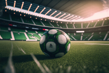 A football soccer ball in a stadium