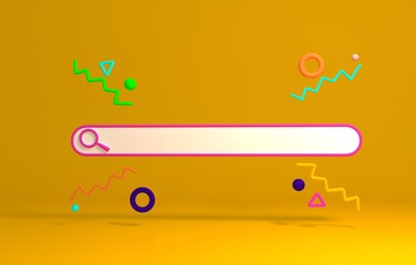 Minimal abstract background for online and shopping concept. Blank web browse search bar on blue background. 3d rendering. Clipping path of each element included.
