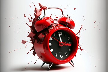 Red clock broken. Alpha mask ,alarm clock background ,Generative ai

