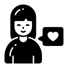 Girl with chat bubble and heart, icon of love chat