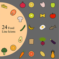 24 food lineart icons