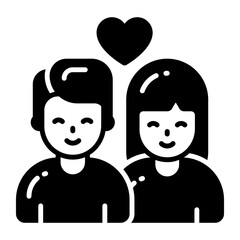 Girl and boy avatar with heart symbol denoting couple vector icon
