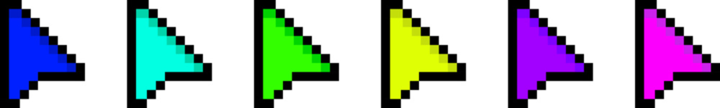 Pixel art gaming pointer neon cursor svg vector set