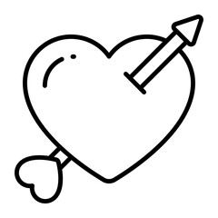 Arrow passing heart showing love cupid vector icon