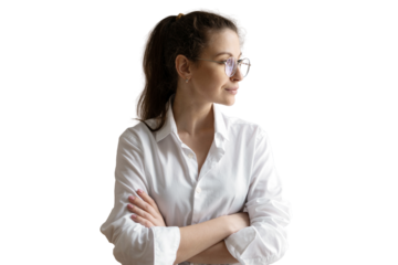 Portrait of a student manager beautiful woman white shirt office isolated transparent background.