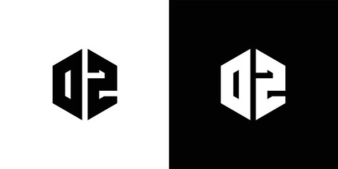 Letter D Z polygon, Hexagonal minimal and professional logo design on black and white background